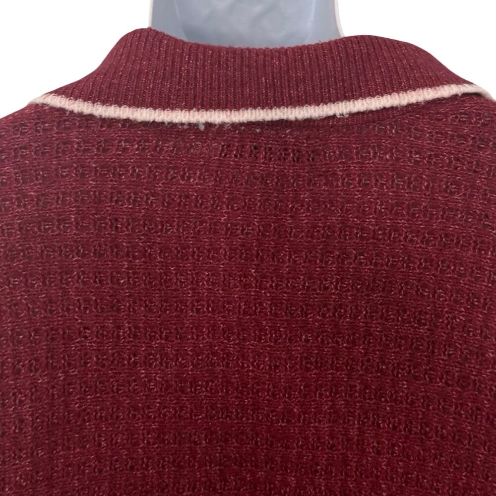 Joseph A Maroon Red White Trim Johnny Collared Knit Shirt Light Sweater Size L - Picture 9 of 10